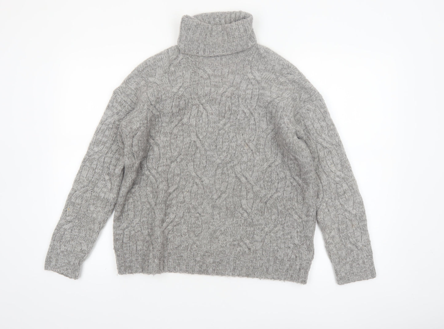 Marks and Spencer Women Grey Roll Neck Cable-Knit Wool Blend Jumper Size S