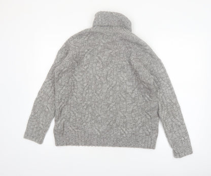 Marks and Spencer Women Grey Roll Neck Cable-Knit Wool Blend Jumper Size S