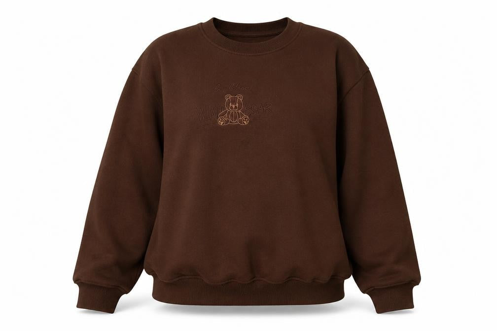 Kennyuniverse Women’s Brown Pullover Sweatshirt Large Teddy Bear Embroidered