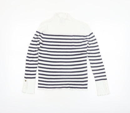 Et Vous Womens White Navy Striped Mock Neck Ribbed Jumper Size 12