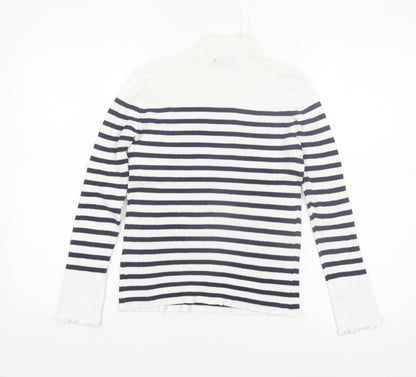 Et Vous Womens White Navy Striped Mock Neck Ribbed Jumper Size 12