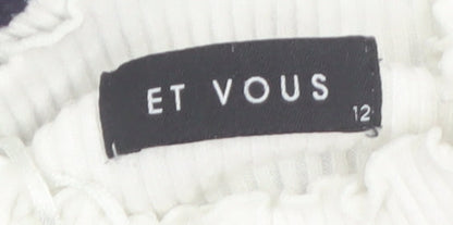 Et Vous Womens White Navy Striped Mock Neck Ribbed Jumper Size 12