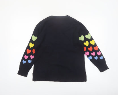M&Co Women’s Multicoloured Heart Knit Jumper UK 8 Crew Neck