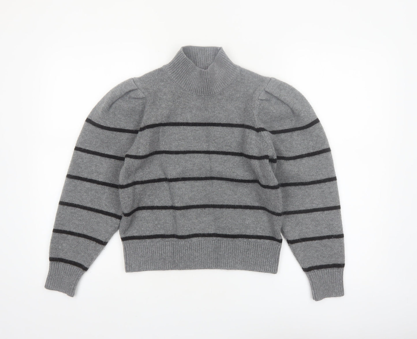 Next Women’s Grey Striped Wool Blend Mock Neck Jumper Size 8