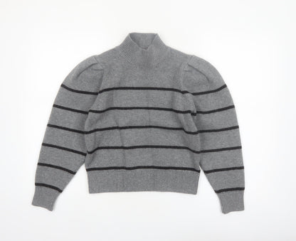 Next Women’s Grey Striped Wool Blend Mock Neck Jumper Size 8