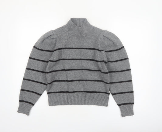 Next Women’s Grey Striped Wool Blend Mock Neck Jumper Size 8