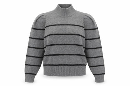 Next Women’s Grey Striped Wool Blend Mock Neck Jumper Size 8