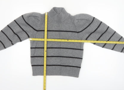 Next Women’s Grey Striped Wool Blend Mock Neck Jumper Size 8