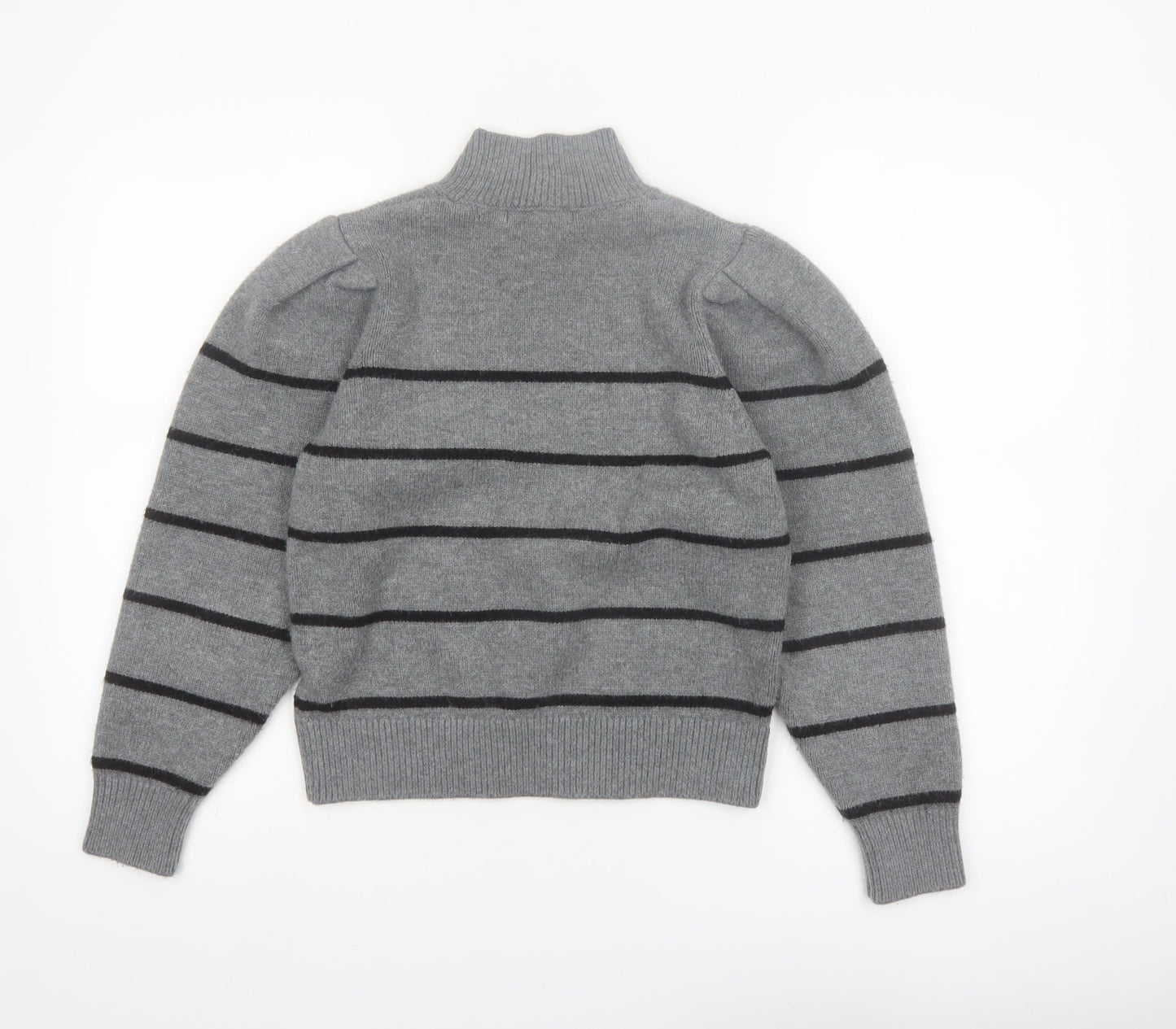 Next Women’s Grey Striped Wool Blend Mock Neck Jumper Size 8