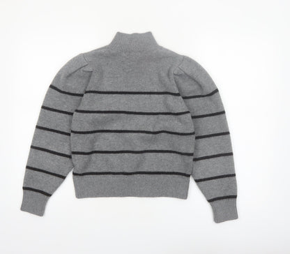 Next Women’s Grey Striped Wool Blend Mock Neck Jumper Size 8