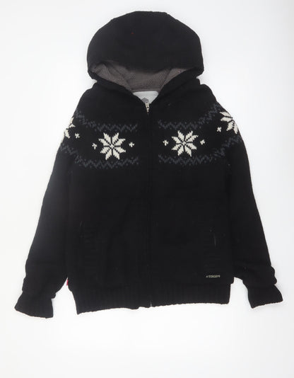 TOG24 Women's Black Fair Isle Full Zip Hooded Jumper Size 12