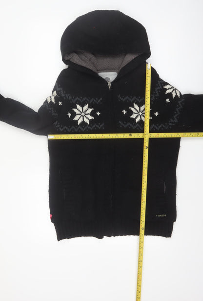 TOG24 Women's Black Fair Isle Full Zip Hooded Jumper Size 12