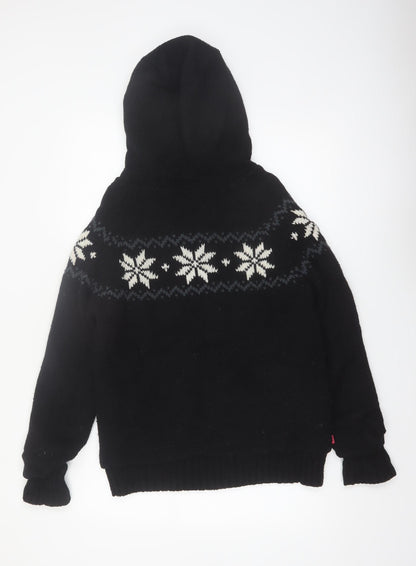 TOG24 Women's Black Fair Isle Full Zip Hooded Jumper Size 12