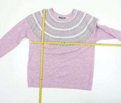 Bonmarché Women’s Pink Fair Isle Crew Neck Pullover Jumper Size 16