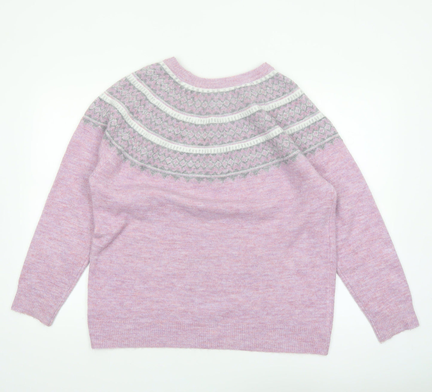 Bonmarché Women’s Pink Fair Isle Crew Neck Pullover Jumper Size 16
