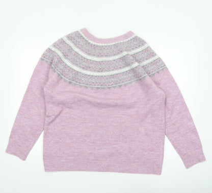 Bonmarché Women’s Pink Fair Isle Crew Neck Pullover Jumper Size 16