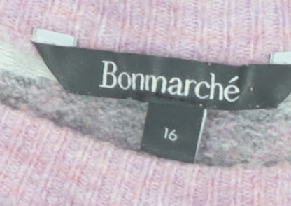 Bonmarché Women’s Pink Fair Isle Crew Neck Pullover Jumper Size 16