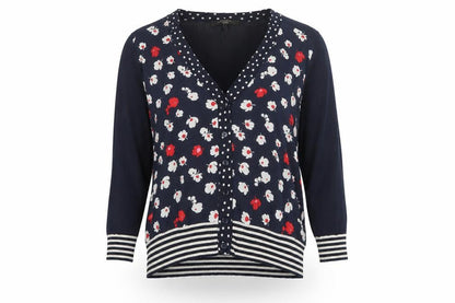 MaxMara Weekend Women's Blue Floral Knit Silk Cotton V-Neck Cardigan M