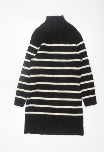 H&M Women’s Black Striped High Neck Long Sleeve Jumper Dress XS
