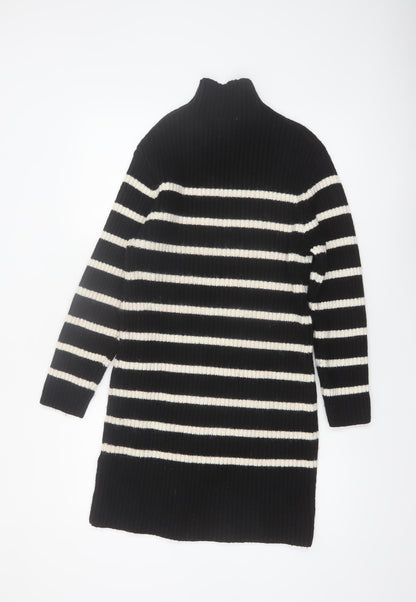 H&M Women’s Black Striped High Neck Long Sleeve Jumper Dress XS
