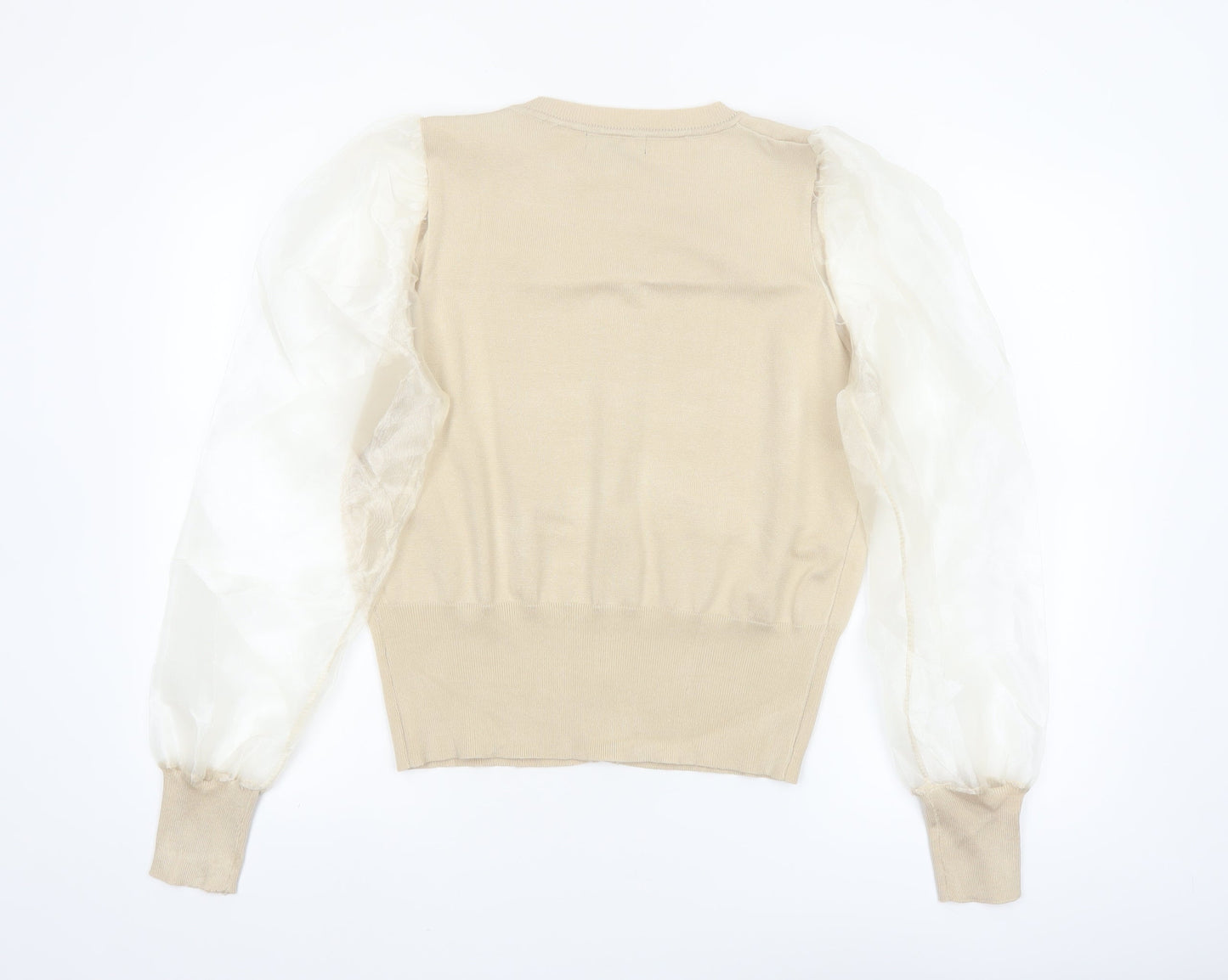 New Look Women Beige Puff Sleeve Cardigan Size 16