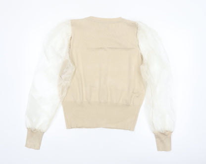New Look Women Beige Puff Sleeve Cardigan Size 16