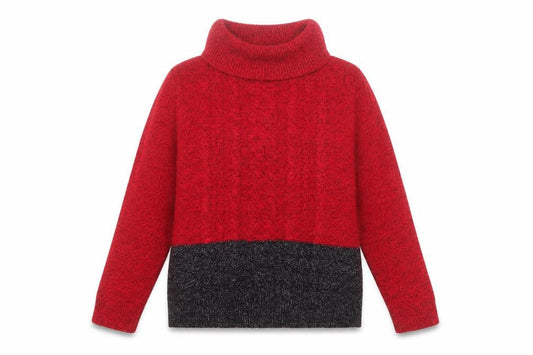 Karen Scott Women Red Roll Neck Cable-Knit Jumper L