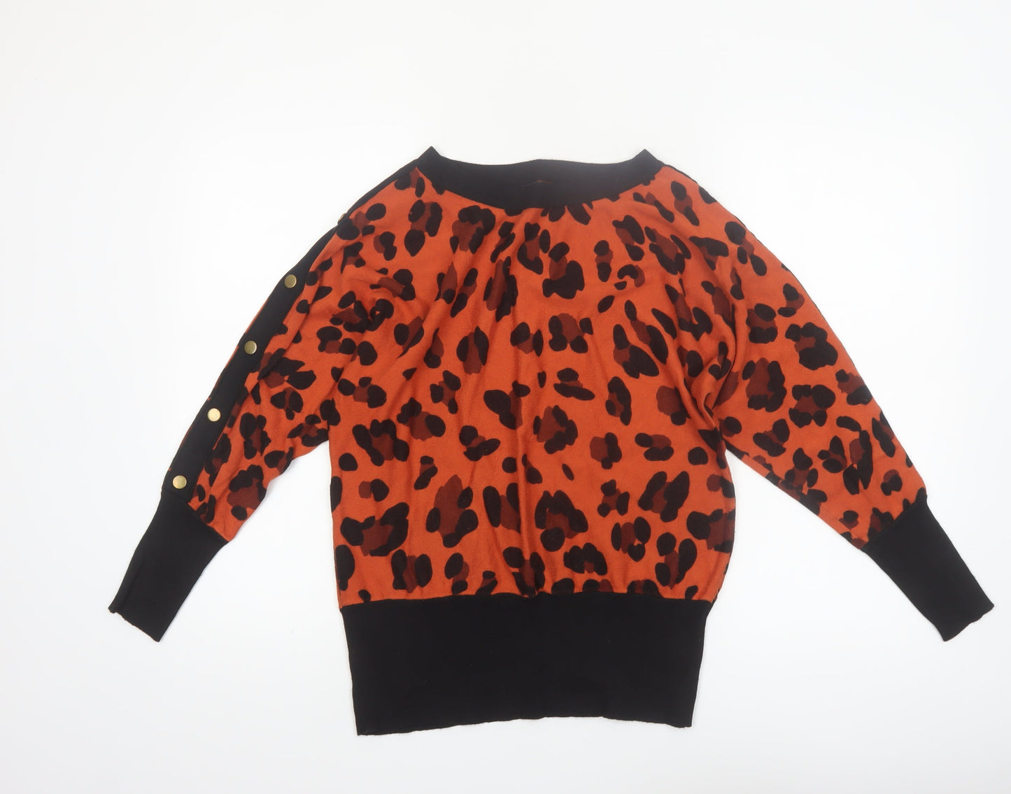 Roman Womens Orange Leopard Print Jumper Size 12 Long Sleeve