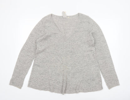 White Stuff Women’s Grey V-Neck Long Sleeve Pullover Jumper Size 14