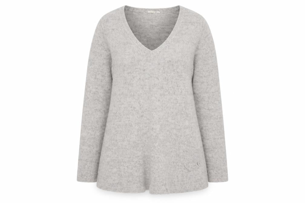 White Stuff Women’s Grey V-Neck Long Sleeve Pullover Jumper Size 14