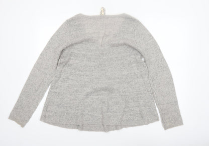 White Stuff Women’s Grey V-Neck Long Sleeve Pullover Jumper Size 14