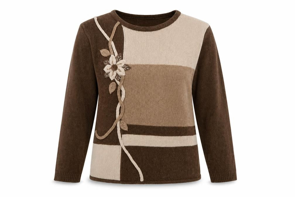 Autonomy Women’s Brown Geometric Embroidered Knit Jumper Size S