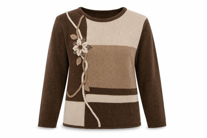 Autonomy Women’s Brown Geometric Embroidered Knit Jumper Size S