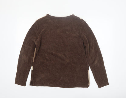 Autonomy Women’s Brown Geometric Embroidered Knit Jumper Size S
