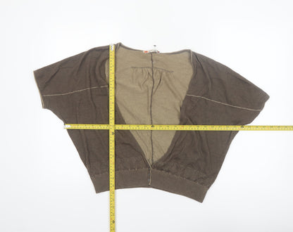 Fat Face Women Brown Size 16 Cotton V-Neck Short Sleeve Cardigan