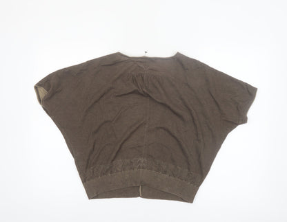 Fat Face Women Brown Size 16 Cotton V-Neck Short Sleeve Cardigan