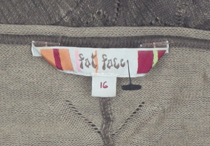 Fat Face Women Brown Size 16 Cotton V-Neck Short Sleeve Cardigan