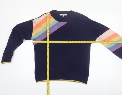 Next Womens Blue Rainbow Knit Crew Neck Pullover Jumper Size S