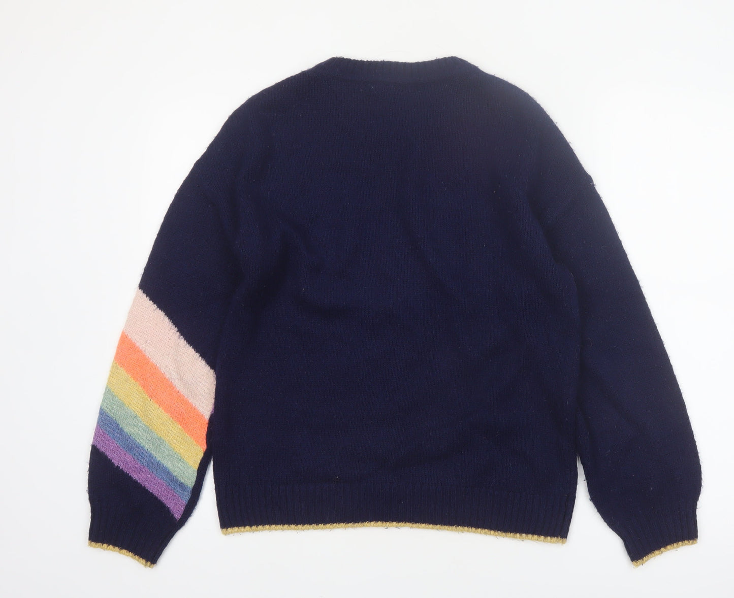 Next Womens Blue Rainbow Knit Crew Neck Pullover Jumper Size S