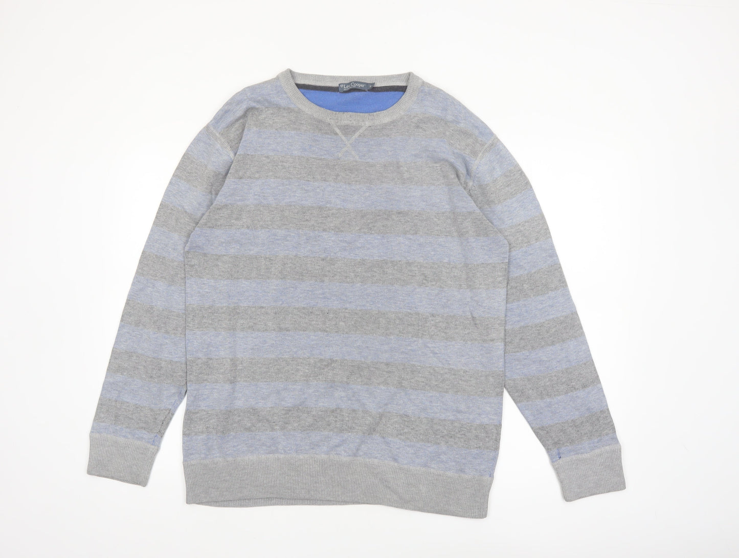 Lee Cooper Women's Grey Striped Crew Neck Cotton Jumper Size M