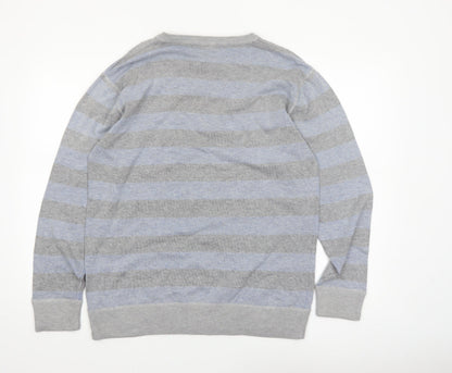 Lee Cooper Women's Grey Striped Crew Neck Cotton Jumper Size M