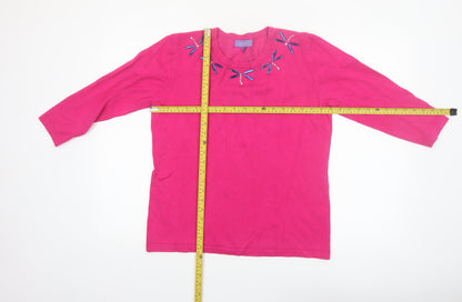 Autonomy Women's Pink Beaded 3/4 Sleeve Pullover Jumper M