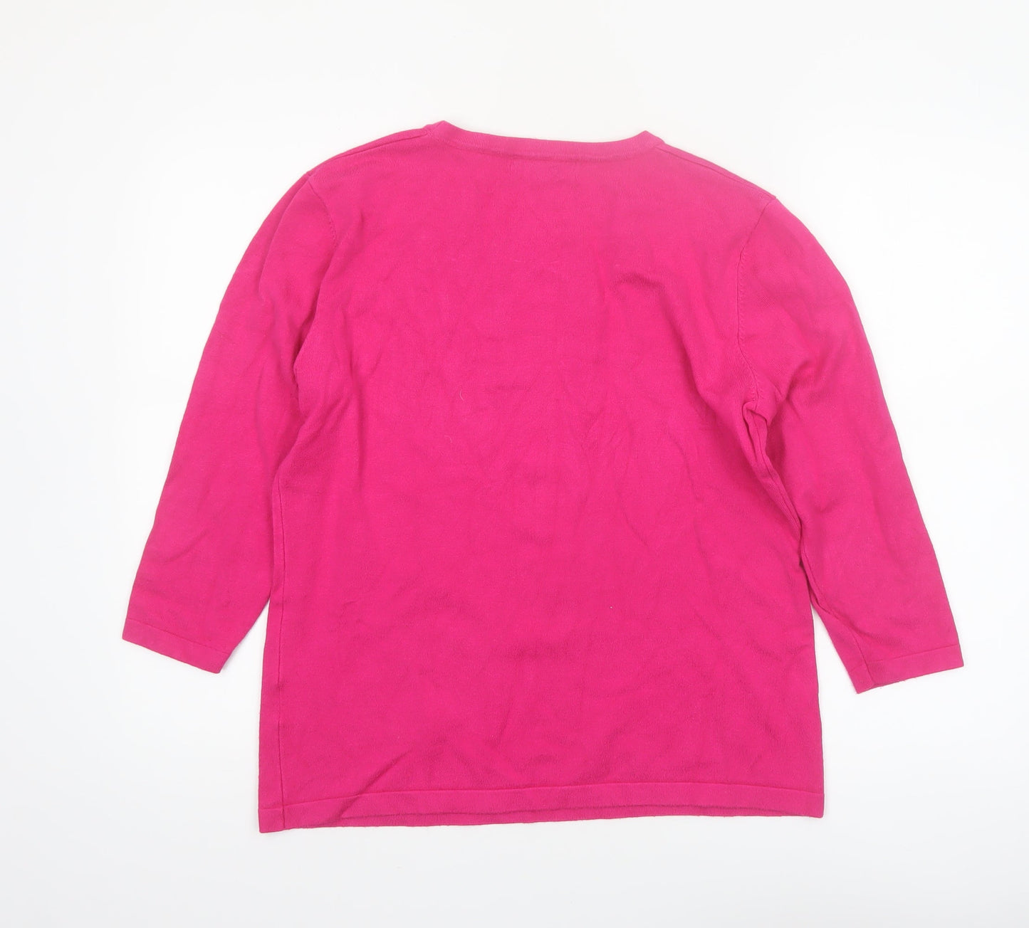 Autonomy Women's Pink Beaded 3/4 Sleeve Pullover Jumper M
