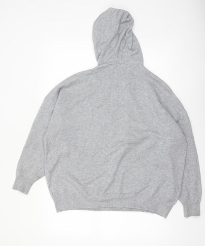 MOEWY Women’s Grey Sequin Star Hooded Pullover Jumper One Size
