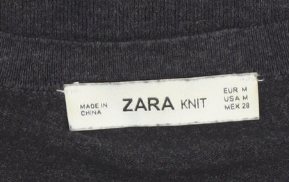 ZARA Women Black Crew Neck Knit Pullover Jumper Size 12