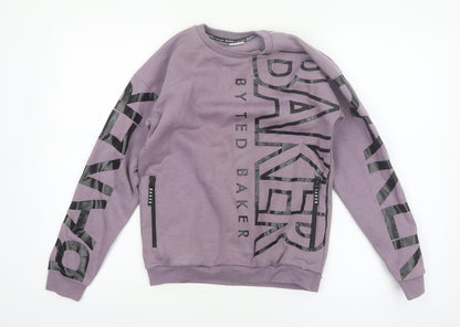 Ted Baker Boys Purple Logo Sweatshirt 12 Years Crew Neck Fleece Cotton Blend