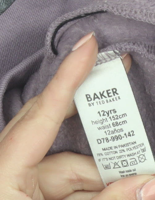 Ted Baker Boys Purple Logo Sweatshirt 12 Years Crew Neck Fleece Cotton Blend