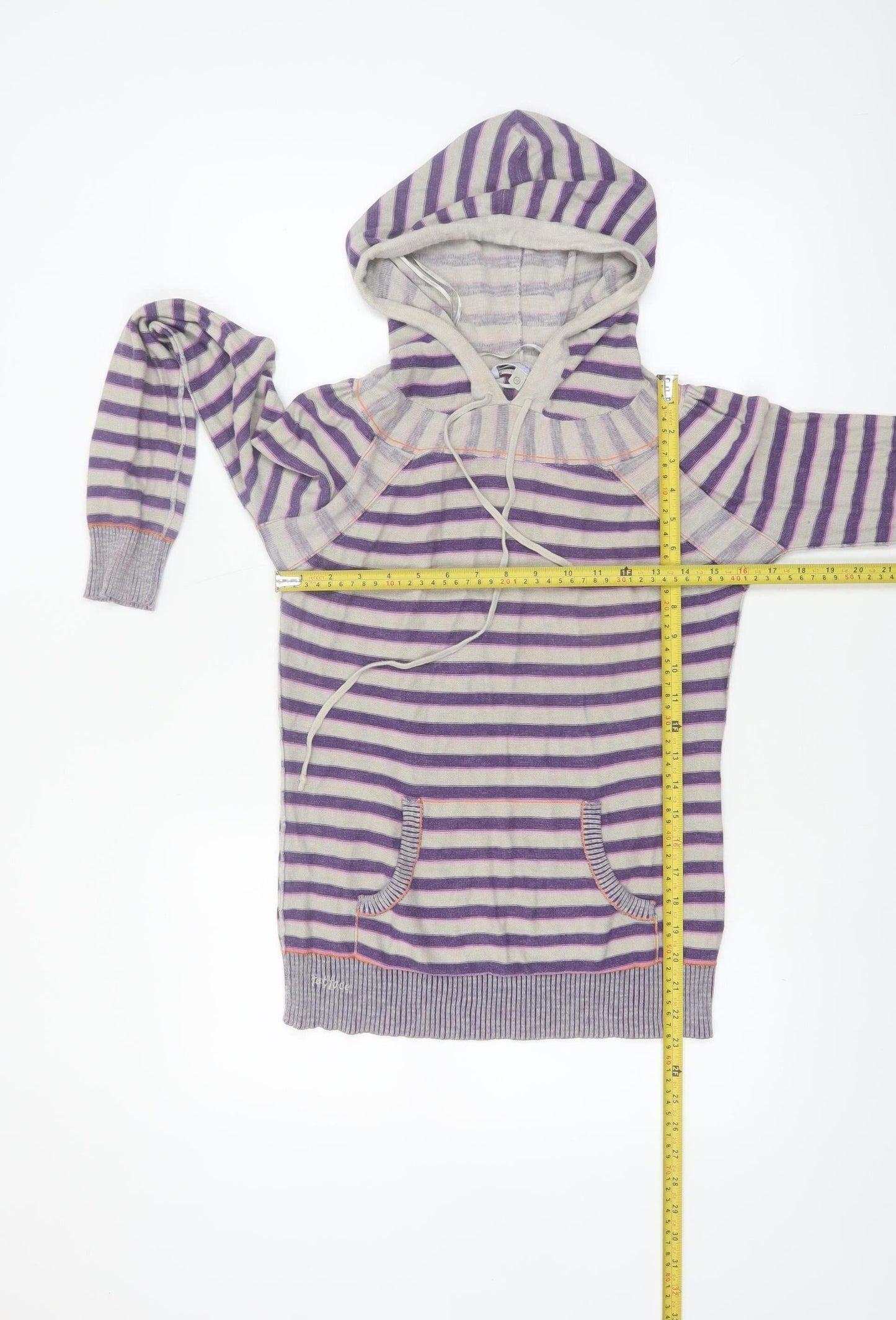 Fat Face Women's Purple Striped Hoodie Jumper Size 12 Cotton Knit