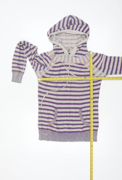Fat Face Women's Purple Striped Hoodie Jumper Size 12 Cotton Knit
