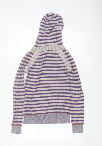 Fat Face Women's Purple Striped Hoodie Jumper Size 12 Cotton Knit